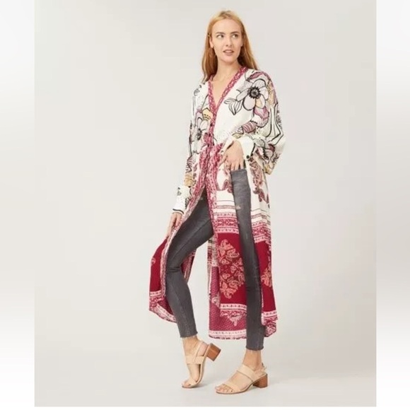 Free People C'est Moi Mixed Print Maxi Top Womens Sz XS Button Up Cardigan Dress - Picture 1 of 15